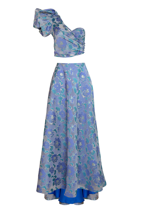 Vestido Bougainville Flores Azules Set 3 piezas