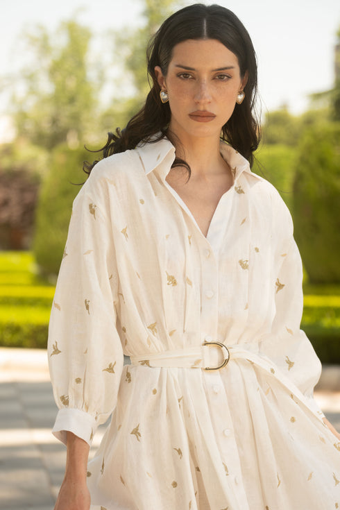 Vestido Camellia & Lilies Shirt Ivory Gold
