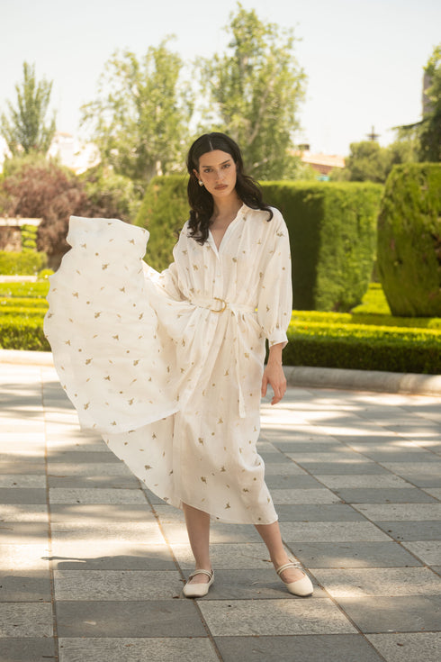 Vestido Camellia & Lilies Shirt Ivory Gold
