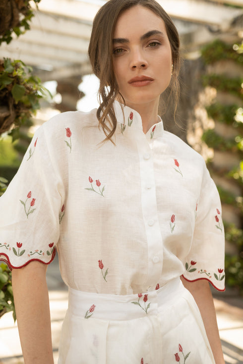 Camisa Lovely Tulip Manga Corta Ivory