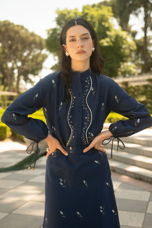 Camisa Lovely Tulip Manga Larga Navy