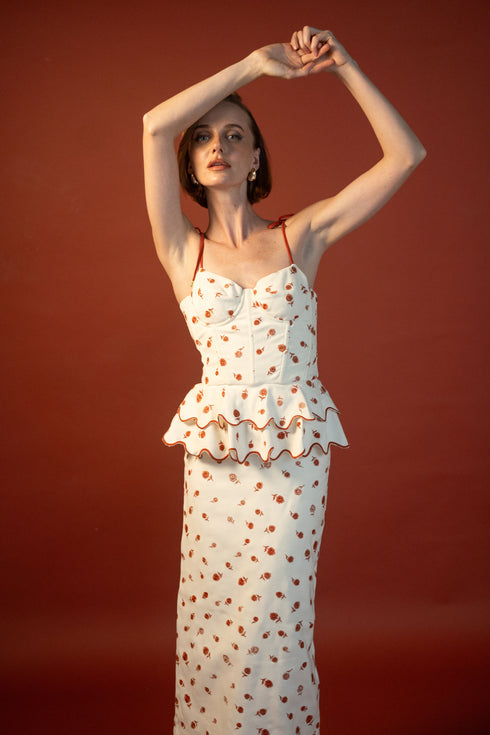 Top Rosita Peplum Ivory Red