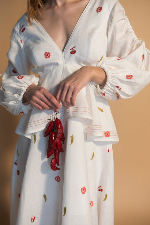 Vestido Ola Bordado Cherry Picante