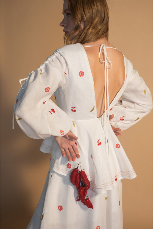 Vestido Ola Bordado Cherry Picante